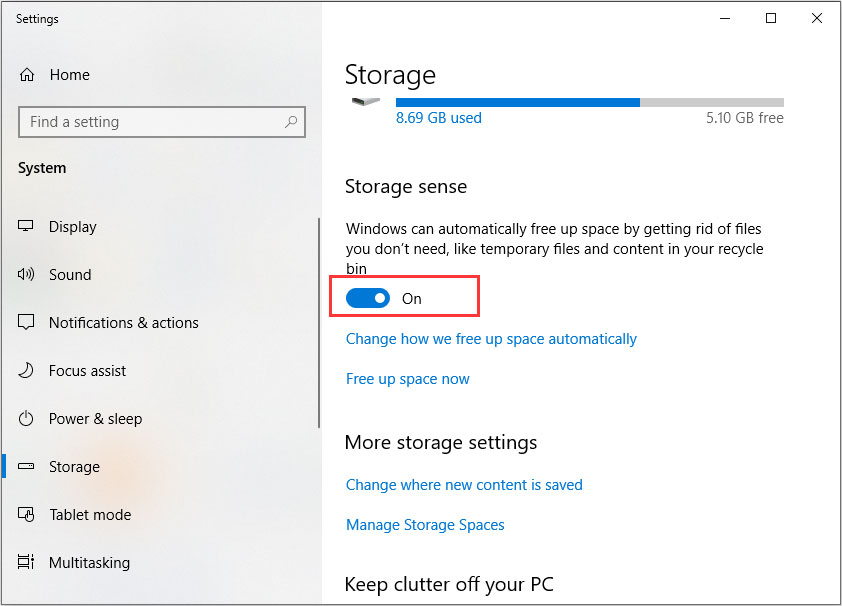turn on storage sense