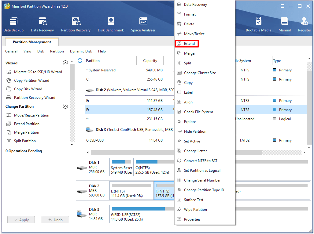 choose the extend feature