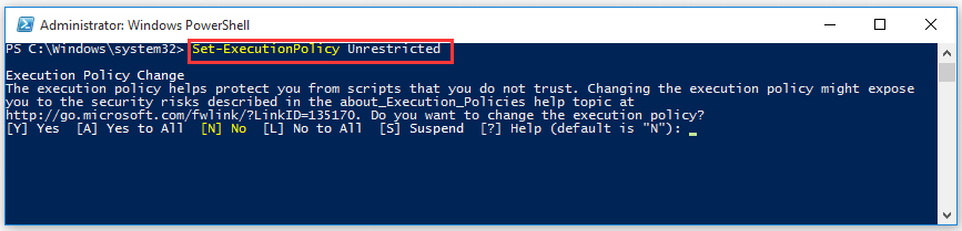 set Execution Policy to Unrestricted status