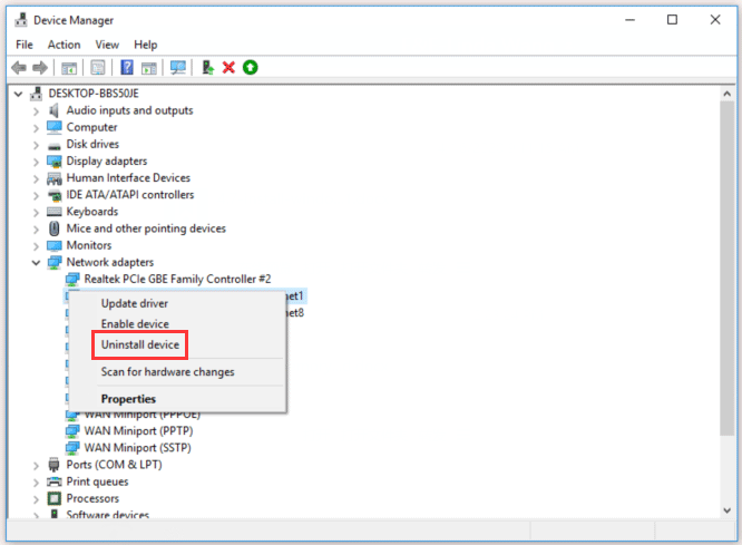 click Uninstall device