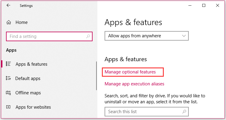 click on Manage optional features