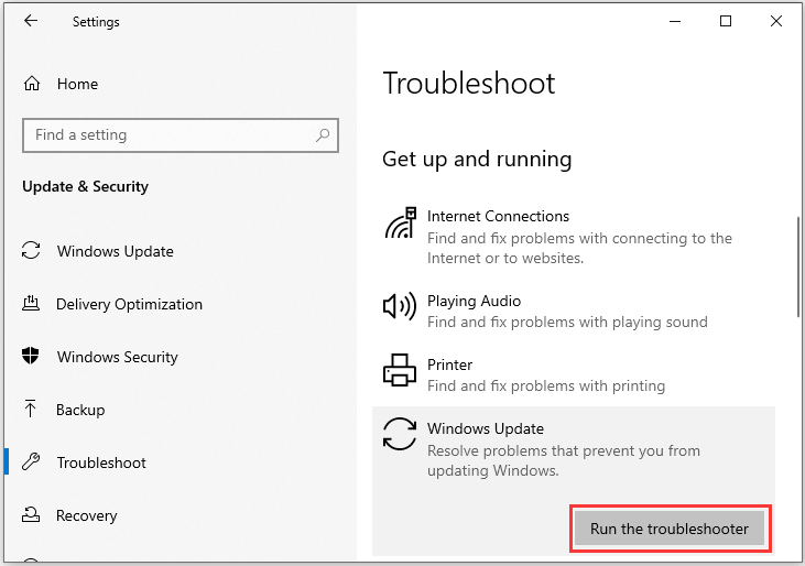 click Run the troubleshooter