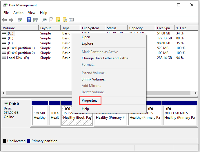 click Properties
