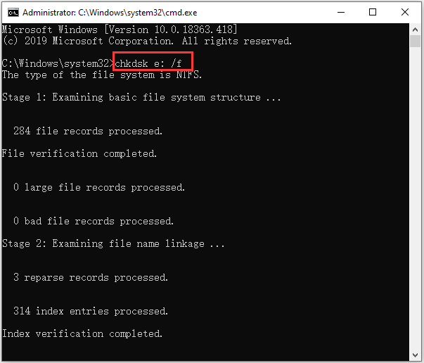 run CHKDSK command