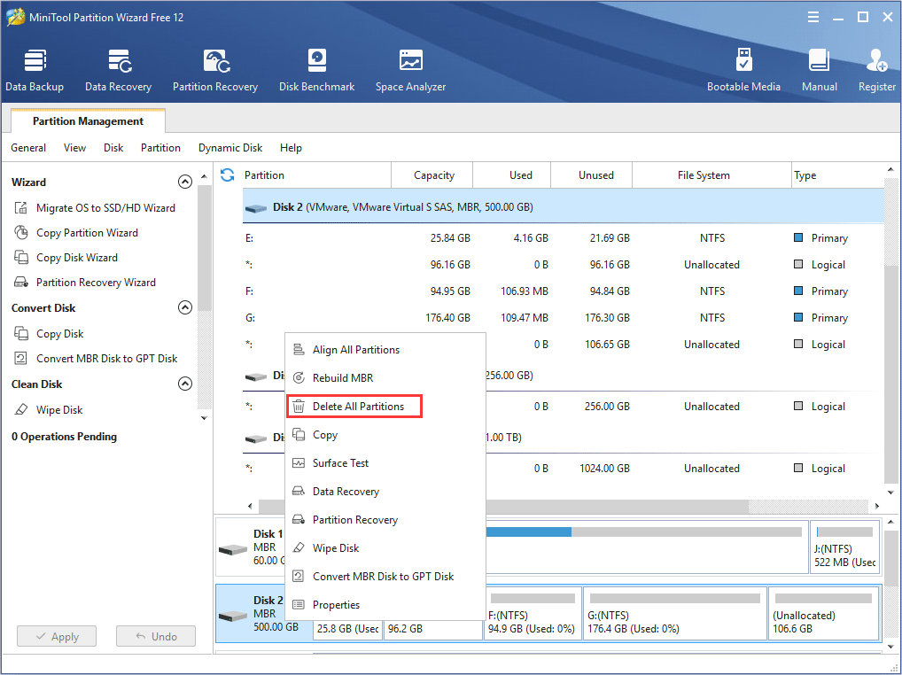 delete all partitions