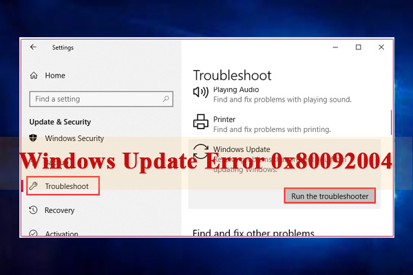 Windows Update error 0x80092004