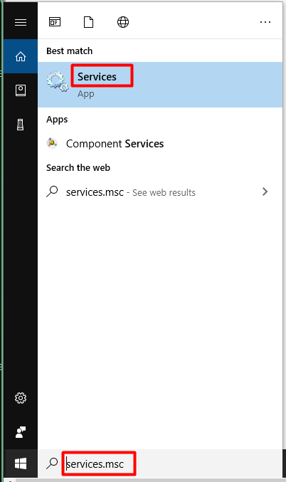 open Services from the search box