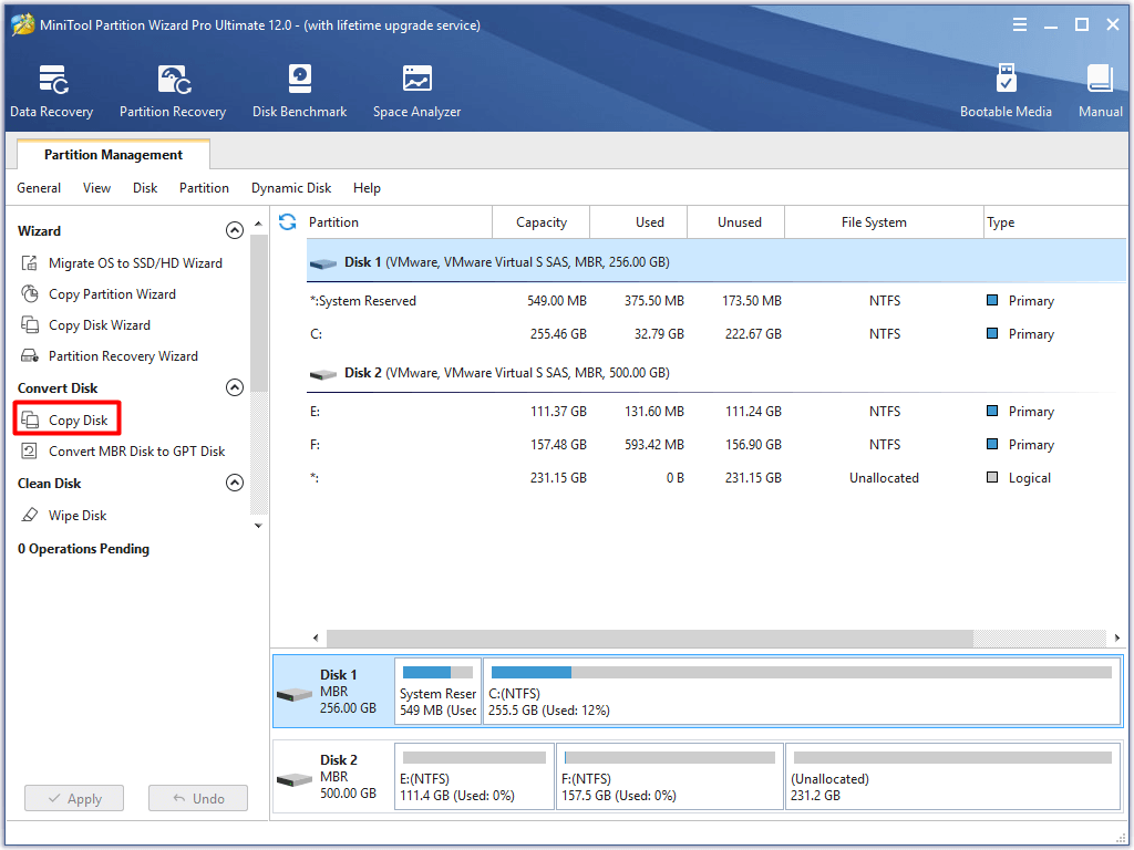 click on copy disk feature in the action panel