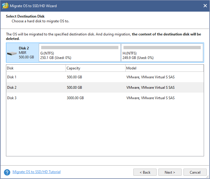 choose the new drive as the destination disk
