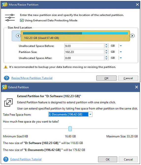 add free space to the partition you want