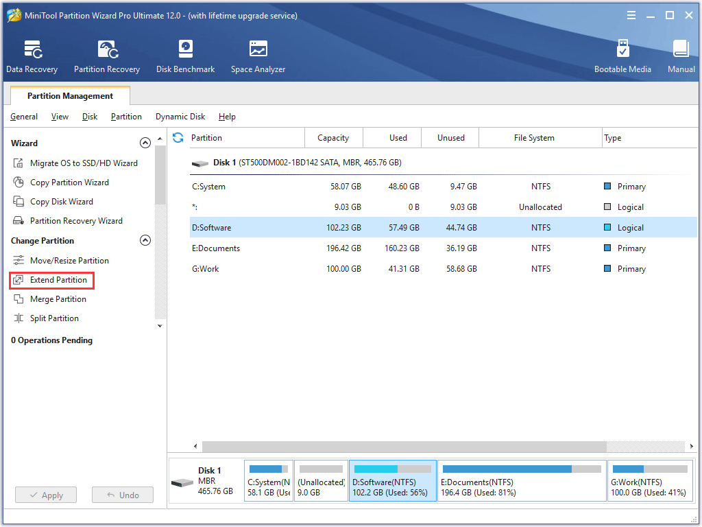 activate the Extend Partition feature