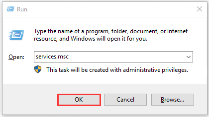 open the Services app via Run box