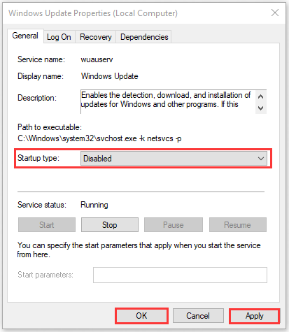 disable Windows update service