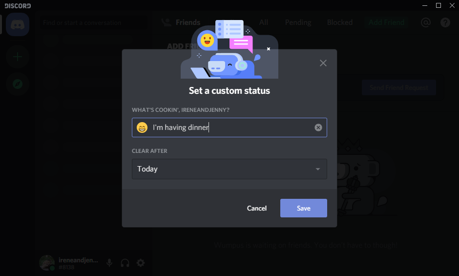 edit custom status discord