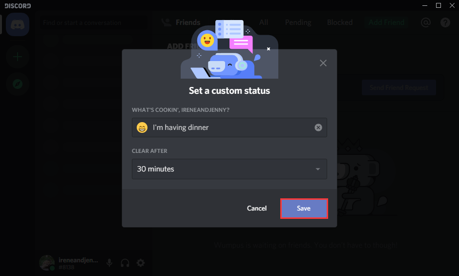 save the custom status discord