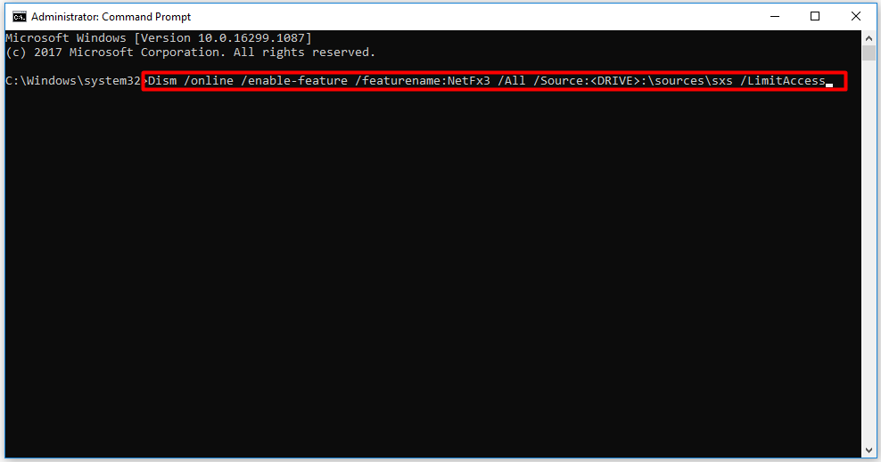 type the DISM command and execute it