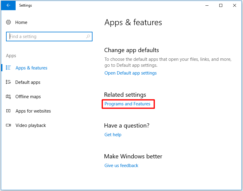 click on programs and features