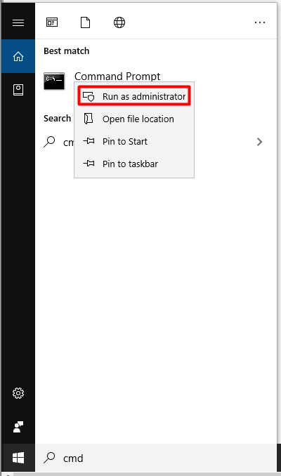 run command prompt as administrator in the search box