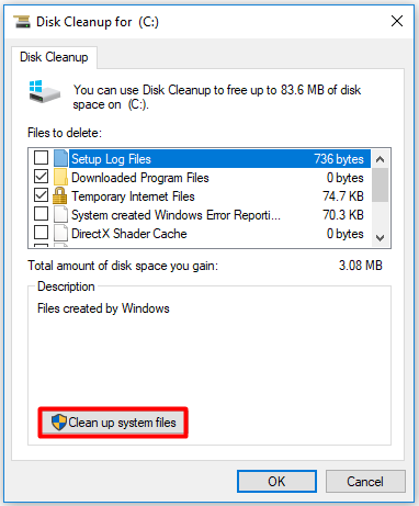 click clean up system files
