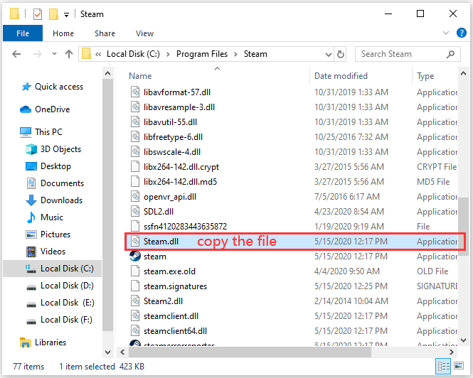 copy Steam.dll