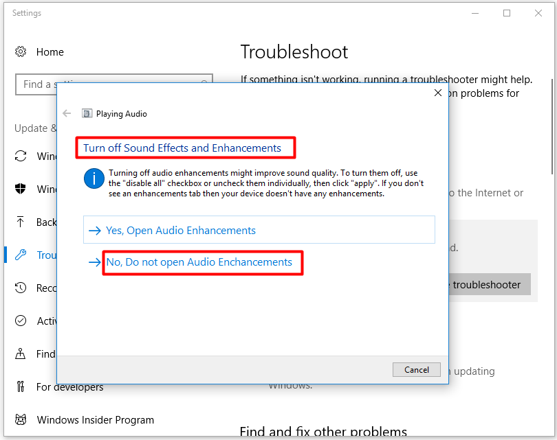 turn off sound effects and enhancements