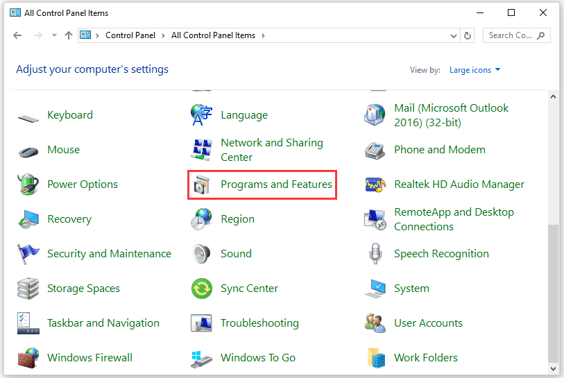 click Programs and features