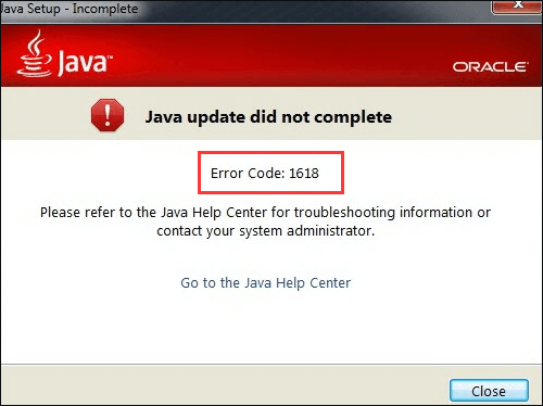 java did not complete error code 1618