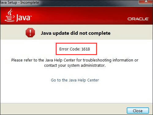 error code 1618 java update