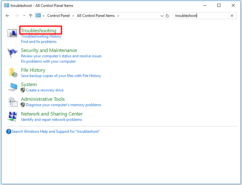 click on Troubleshooting