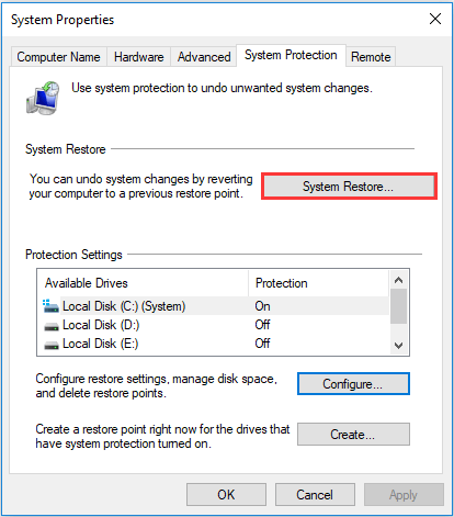 click System Restore