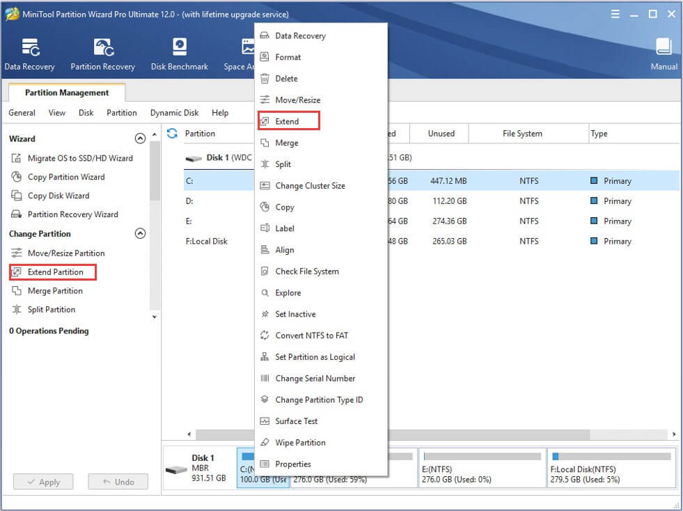 choose Extend Partition