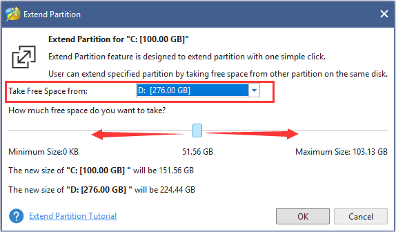 choose a partition and determine free space size