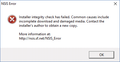 installer integrity check has failed