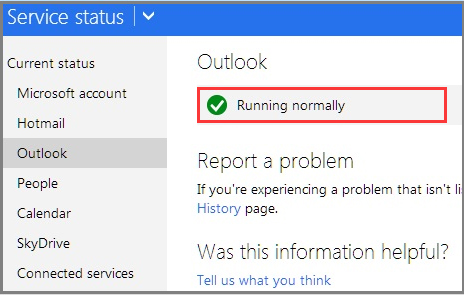 the current status of Outlook service