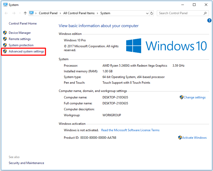 click Advanced system settings