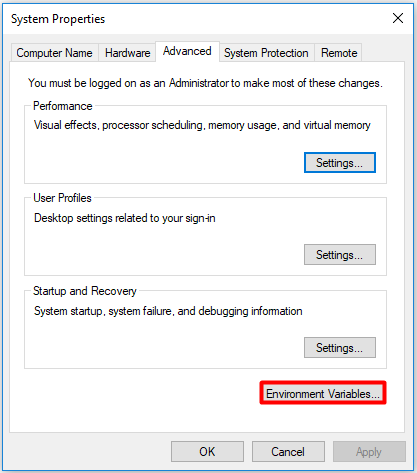 click on Environment Variables