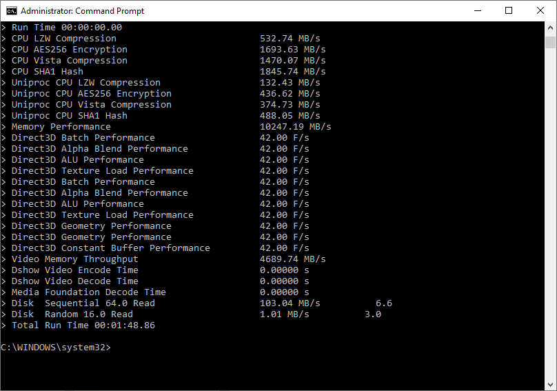 run system memory performance assessment via cmd