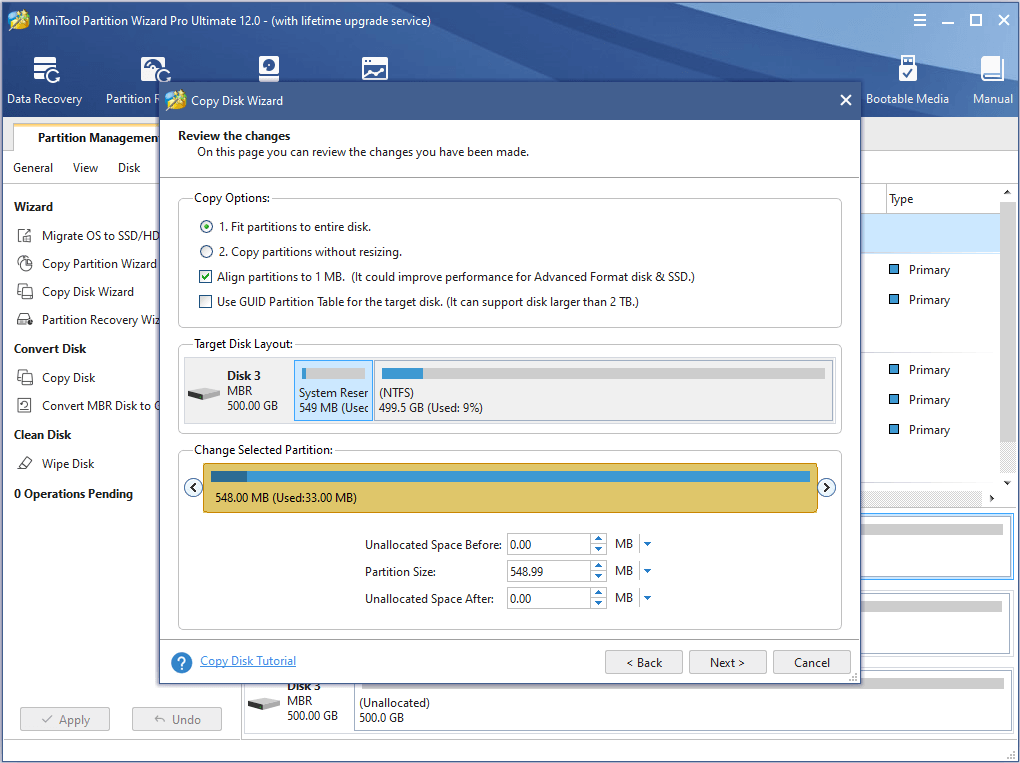 modify disk layout and partition size