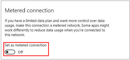 toggle off the Set as a metered connection option