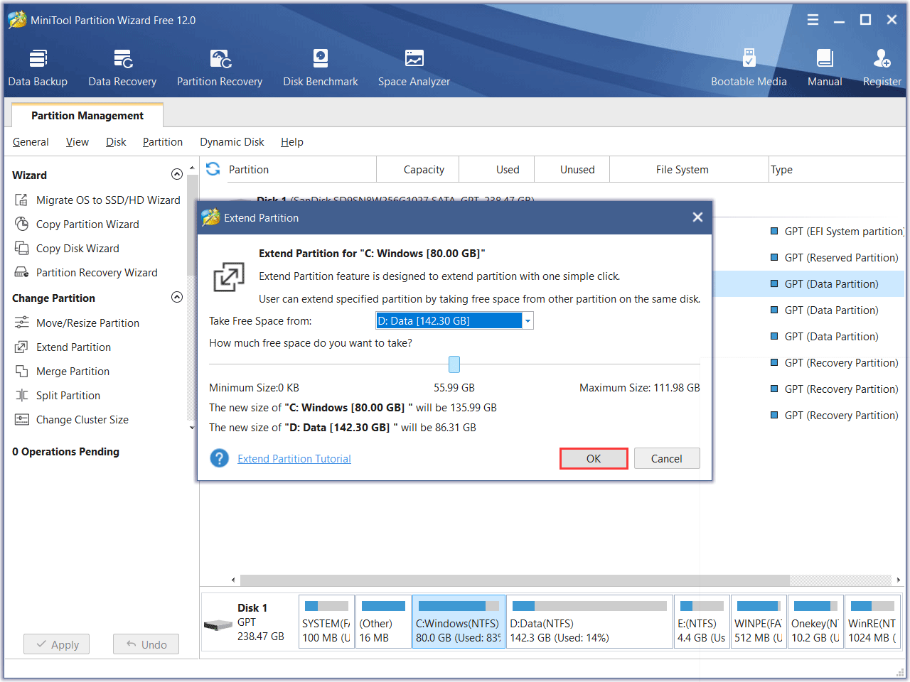 choose a partition to take some free space