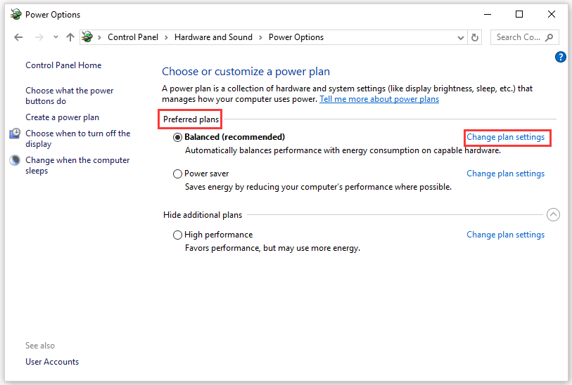 click Change plan settings