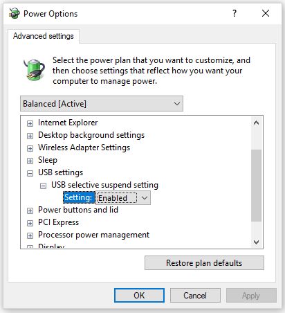 disable USB selective suspend