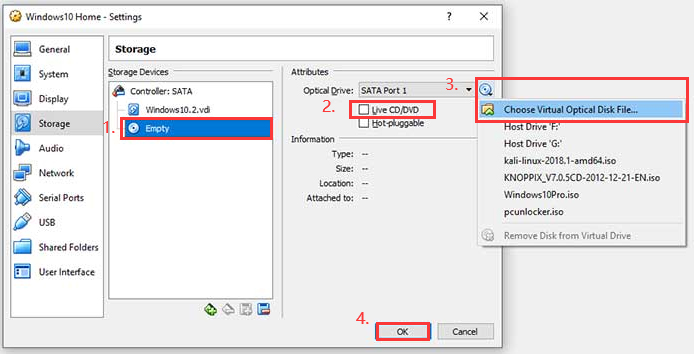 the process of ticking the Live CD/DVD checkbox