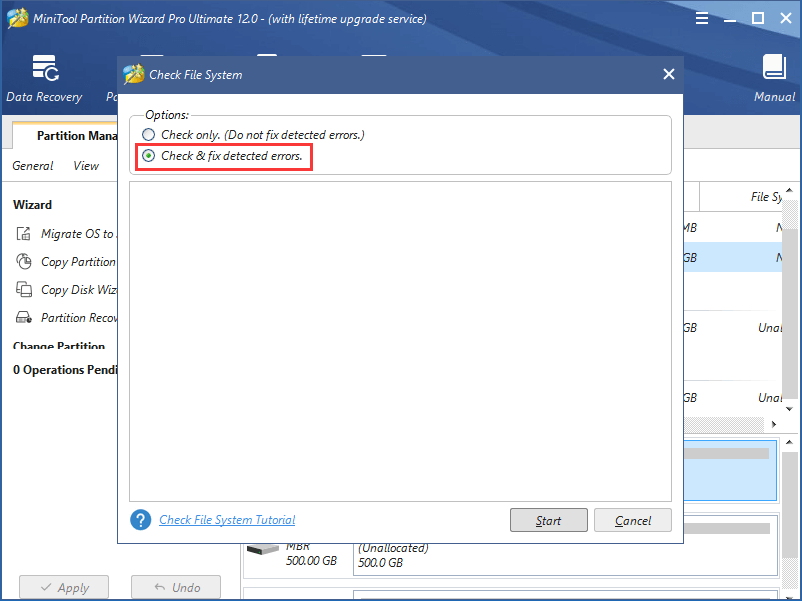 select Check & fix detected errors