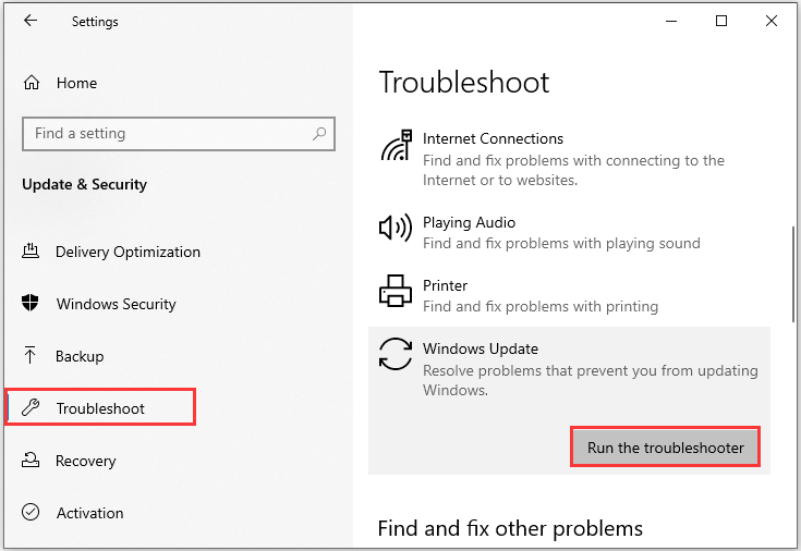 click Run the troubleshooter
