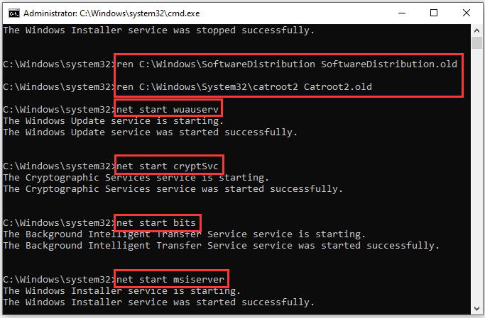 rename two folders and enable WU services