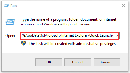 open the taskbar folder via the run box
