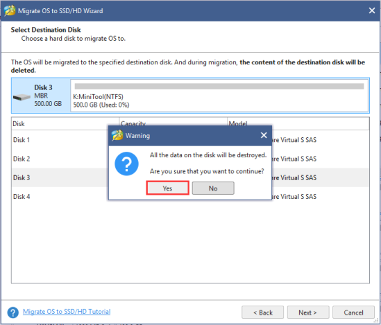 select a target disk to migrate OS