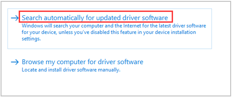 choose the Search automatically for updated driver software option