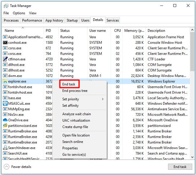 click on end task